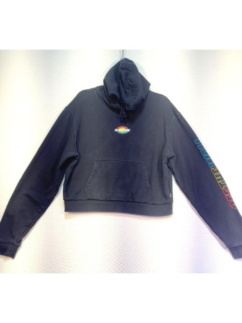 Vans Women's Black Crop Hoodie "Off The Wall" Logo Size M Black